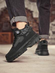 2024 Autumn/Winter New Men's Slip-Resistant Durable Elevated Ankle Boots, British Style Versatile Thick Sole Outdoor Hiking High-Top Boots - Black - View 6