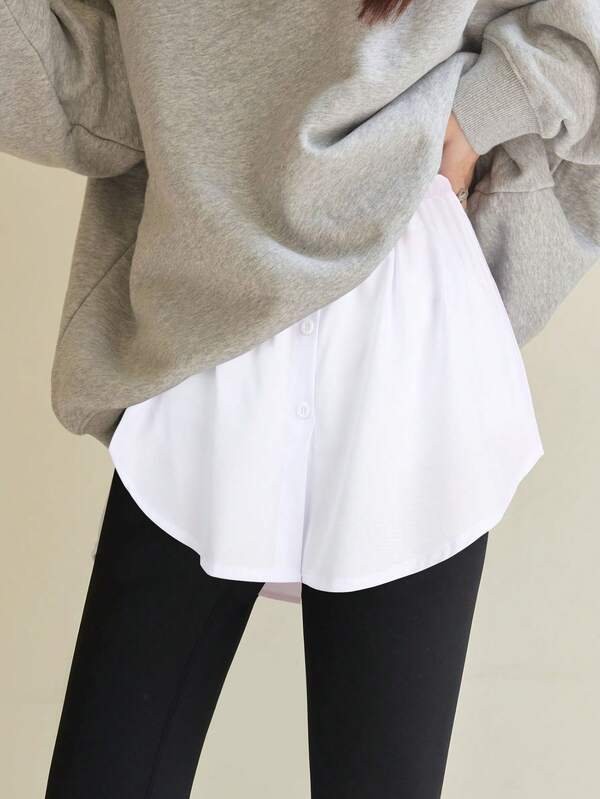 Women's Casual Asymmetric Faux Hem Cover Hip Skirt With Decorative Buttons, Suitable To Pair With Jeans And Leggings, For Daily Wear