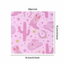 20/40/60 szt., 13*13 cali, różowe serwetki papierowe w stylu western cowgirl z butami w stylu kowbojskim i kaktusem, jednorazowe serwetki papierowe w stylu dzikiego zachodu rodeo, obiad, obiad, Yeehaw, zachodnie przybory do kąpieli dla niemowląt, stół na przyjęcie urodzinowe (różowe) - Wielokolorowe - Zobacz 8