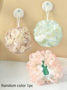 1个二合一双面沐浴海绵，带挂绳，花形沐浴刷，白色/随机颜色，带弹性抽绳口袋的肥皂泡网袋，男女通用，柔软不刺激皮肤，适用于沐浴、身体去角质和背部按摩。 - 多色 - 查看 13