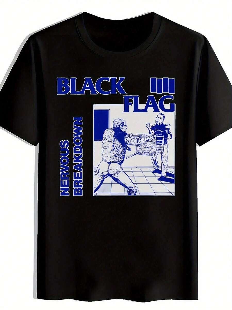 Camiseta Casual de Manga Corta para Hombre - Impresión de Tiburón y Gato de Dibujos Animados, Tela Transpirable, Ropa de Calle Cómoda para el Verano, Cuello Redondo, Ajuste Regular, Camiseta de Uso Diario| Camiseta gráfica divertida| Ajuste cómodo - Negro - Ver 1