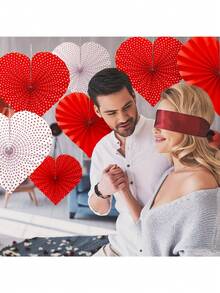 6PCS/Set Heart Shaped Tissue Pom Poms For Weddings, Bridal Showers, Gender Reveals, Bachelorette Party Decorations, Assorted Red And Polka Dot Fans To Create A Romantic Atmosphere And Photo Background - Multicolor - View 6