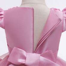 Young Girl New Handmade Beaded Short Sleeve Princess Puffy Dress Children Christmas Wedding Gown - Dusty Pink - View 10