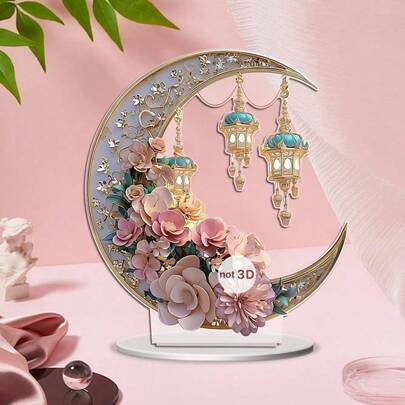 1/2/3 Pcs Floral Crescent Lantern Ornaments For Islamic Holidays, Fun And Versatile Acrylic Plaques, Great For Home And Kitchen Holiday Decorations