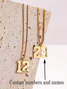 1PC Customized Personalized Number + Name Necklace (The Name Will Be Engraved In The Appropriate Position Of The Number), Simple And Fashionable Street Style, Stainless Steel Jewelry, High-Quality Box Chain, Customized Necklace, Name Necklace, Customizable Things, Number Necklace, Suitable For Daily And Event Matching, Christmas, Halloween And Other Holiday Gifts - Multicolor - View 1