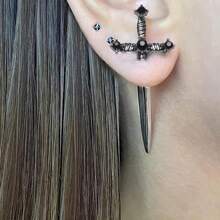 1 Pair Vintage Rhinestone Decor Sword Design Earring Jackets For Women For Gift - 黑色 - 查看 2