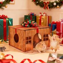 Wooden Guinea Pig Hideout, Small Animal Houses Habitats, Large Hideout House Small Rabbit Chinchilla Gerbil, Sturdy Hamster Hideout Bed Hutch Bunny Cage - 棕色 - 查看 9