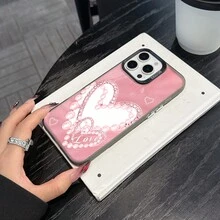 Colorful Silver Apple Phone Case Delicate Pink Pearl Heart Cell Phone Shell - Love In Pearls Compatible With  11 To  17 Models The Cases Lens Protection Function Ensures The Camera Remains Undamaged During Shooting, Guaranteeing Image Quality - 黑色 - 查看 5