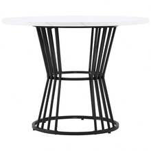 Mesa de Comedor Redonda (80*80*75cm), Mesa de Comedor de Cocina, Mesa de Café Redonda para 4 Personas, Adecuada para Comedor, Sala de Estar, Patas de Mesa de Metal, Patrón deármol Blanco y Patas de Mesa Doradas - Negro + MDF - Ver 5