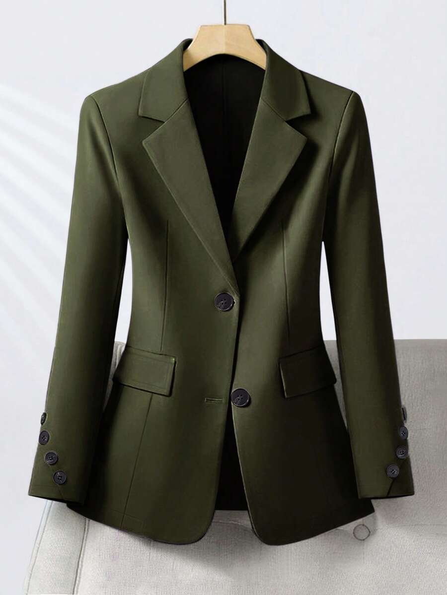 Women's Elegant Single Button Commuter Blazer - Olive Green - View 1