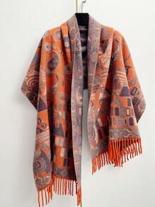 FADZOYLE 1 Stück Damen Retro Stil Vintage Geometrie Muster Schal mit Quasten Pashmina Umhang Haarwickel, weich wie Kaschmir, für Winter Herbst warm und windundurchlässig, für den täglichen Gebrauch, Reisen, Büro und als Geschenkzubehör - Verschiedenfarbig - Übersicht 11
