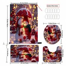 1 pièce/4 pièces Ensemble de décorations de Noël bonhomme de neige comprenant un rideau de douche imperméable avec 12 crochets, une housse de siège de toilette, un tapis de bain antidérapant et un tapis de sol en polyester lavable. Convient pour la décoration de la salle de bain, de la chambre, de la maison et du salon.