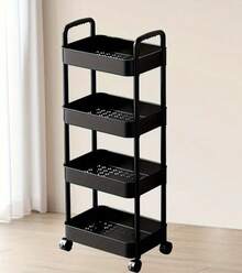 Multi Functional 3/4 Layer Plastic Storage Vehicle With 4 Hooks - Easy To Assemble, Suitable For Snacks, Cosmetics, And Toys - Lightweight Design, Suitable For Bedroom, Living Room, Bathroom Cleaning - Black 4 Layers - View 5
