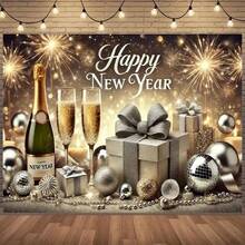 1 Piece Of Happy New Year Fireworks Gift Shiny Polyester Fabric Background Cloth, Bright Polyester Fabric, Suitable For Living Room, Bedroom, Office Or Party Decoration, Party Background Cloth, New Year's Eve Theme Decoration, Multiple Sizes Can Be Selected - Multicolor - View 3