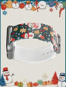 1 pieza Correa de reloj de silicona de estilo casual y de colores variados compatible con Apple Watch Ultra Series SE/11/10/9/8/7/6/5/4/3/2/1, de 38mm, 40mm, 41mm, 45mm, 44mm, 42mm, 46mm, 49mm, con fondo verde de Navidad y muñeco de nieve con gorro rojo, suave, elástica y cómoda