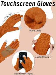 URATOT Women Winter Beanie Hat Scarf Gloves Ear Warmer 4 In 1 Set Beanie Pompom Hat Touchscreen Gloves Long Scarf Ear Warmer - 橘子 - 查看 4