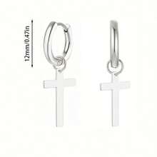 1 Pair Vintage Stainless Steel Cross Pendant Hoop Earrings, Suitable For Daily Wear - Earring - View 6