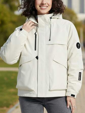 Women's Outdoor Waterproof Hooded Jacket - Warm Windproof Softshell Cargo Coat