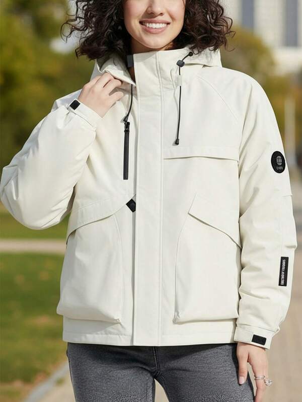 Jaqueta feminina impermeável com capuz para atividades ao ar livre - Casaco cargo softshell quente e à prova de vento