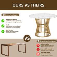 Round Dining Table (80*80*75cm), Kitchen Dining Table, Round Coffee Table For 4 People, Suitable For Dining Room, Living Room, Metal Table Legs, White Maple Pattern And Gold Table Legs - 白色+中密度纖維板 - 查看 8