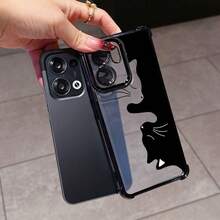 Funda de Teléfono de Diseño Creativo de Lujo Minimalista con Silueta de Gato en Blanco y Negro, Compatible con OPPO Realme 14, 13, 11 Pro Plus, C75, C55, C53, C35, C33 4G/5G, Marco Electrochapado, Cubierta Trasera Transparente Antigolpes - Mezcla de colores - Ver 9