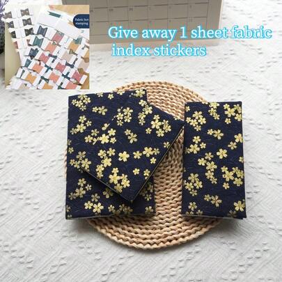 Capa para livro A5/A6 com estampa de flores de cerejeira em hot stamping, capa protetora para planner, capa para diário, material de escritório, 1 folha de adesivos de tecido para índice.