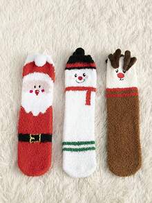 1Pair Women Fuzzy Socks, Cartoon Santa Claus, Elk And Snowman Patterns Mid-Calf Socks Thick Warm Comfortable Christmas Party Gifts Women Socks - Multicolor - View 14