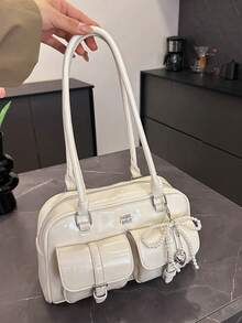 这是一款经典、时尚且多功能的包袋，采用纯色PU材质制成。它拥有多个口袋，可用作手提包、单肩包或腋下配饰，适合旅行、购物、通勤、聚会、约会和新年装扮等场合。 - 白色 - 查看 4