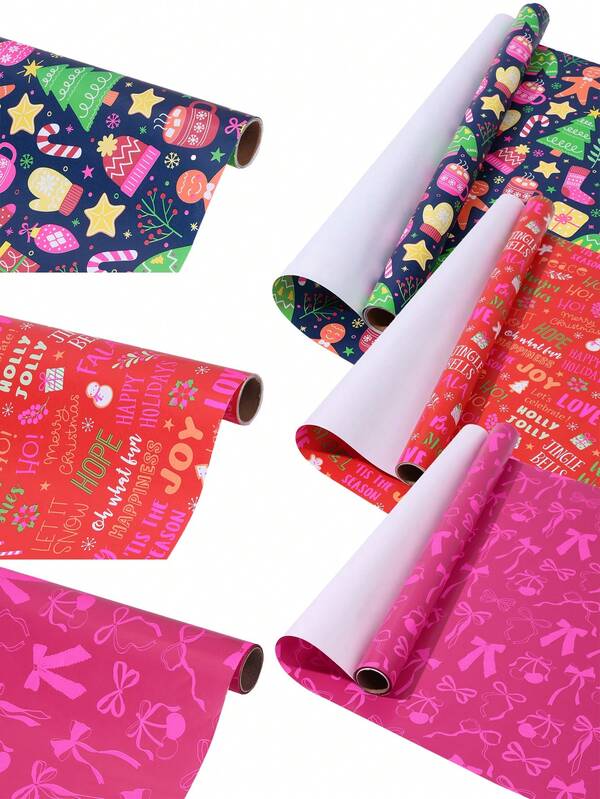 1 Rotolo di carta da regalo a tema natalizio - Disegni festivi per confezioni regalo, decorazioni per feste e celebrazioni natalizie.