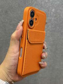 1pc Wallet Style PU Leather Stand Protective Case, Compatible With IPhone 17 Pro Max 17 Air 14 15 16 Plus 17 11 12 13 Pro Max, Business Photo Slot Protective Cover With Card Slots - Orange - View 3
