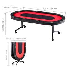 Mesa de póquer plegable para 10 jugadores, mesa de póquer Blackjack Texas Holdem con rieles acolchados y portavasos de acero inoxidable, mesa de juego de mesa plegable portátil, mesa de ocio de casino ovalada de 90 pulgadas, azul - 10 jugadores azules - Ver 10