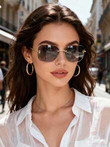 1pc Fashionable Square Frameless Retro Street Style Women Glasses, Suitable For Autumn And Winter Women's Family Outings, Travels, Beaches, Music Festivals, And Daily Clothing Accessories - Dark Grey - View 2