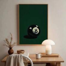 1 Pieza Pintura de cartel de lona vintage con bola de billar verde con estampado de suerte 8, arte de pared minimalista de juego de billar para decoración del hogar en sala de estar o dormitorio, sin marco - Verde Oscuro - Ver 1