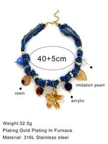 1 件奢华绳结不锈钢眼、心、蝴蝶多吊坠 DIY 手工编织项链，适合女性宴会、派对、聚会、日常穿着、节日礼物 - 金色 - 查看 15