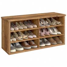 VASAGLE Banco Zapatero, 6 Compartimientos, Estantes Ajustables, para Entrada, Sala de Estar, 29.5 x 100 x 50 cm, Marrón - Amarillo - Ver 1