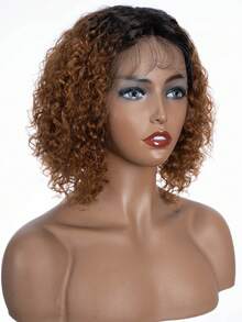 QVR QUEEN VIRGIN REMY QVR Ombre Brown T Part Curly Bob Lace Front Wig Human Hair Short Jerry Curl Lace Bob Wig Pre Plucked With Baby Hair 8 Inch Water Wave Bob Wig - S1/30 - View 2