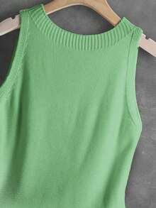 Áo vest dệt kim nữ, kiểu dáng giản dị, phong cách retro Pháp, màu trơn, dễ phối đồ hàng ngày, áo dệt kim ngắn không tay, thích hợp cho mùa xuân và cả mùa hè. - màu xanh lá - Xem 6