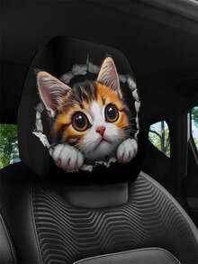 2 piezas Fundas de reposacabezas de coche con diseño de gato manchado, diseño elástico fácil de instalar - Adecuado para todos los modelos de coche, regalo ideal para conducir largos trayectos para aliviar la fatiga del cuello, regalo perfecto de Año Nuevo, fundas de reposacabezas elásticas, decoración con estampado animal, diseño de lunares - Multicolor - Ver 12