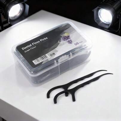 1 Box Of 50 Dental Floss Sticks, Bulk Non-Breaking Toothpicks, Dental Floss Sticks Suitable For Adults To Clean Dental Floss, Suitable For Family Travel Bags (Black) Tough Charcoal Toothpicks, Used For Cleaning Teeth, Suitable For Family Travel Bags, Families, Hotels, Camping Essentials