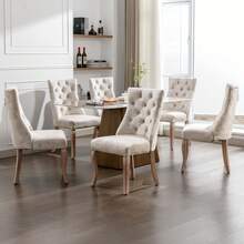 4-Leg Stool, Beige Velvet Dining Chair, High Back, Button Upholstery, Solid Wood Frame, Beige (Set Of 4) - Light Beige + Velvet - View 8