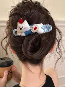 1pc Vintage Fabric Button Bow Hair Clip For Women - A Simple And Elegant Hair Accessory With A Classic Touch, Claw Clips, Hair Slide, Hair Barrettes, Hair Accessories - Multicolor - View 3