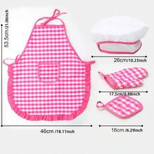 Kids Plaid Pattern Apron Set Toy, For Boys And Girls Kitchen Play, Baking And Cooking Role Play, Family Interaction, Christmas And Thanksgiving Gift