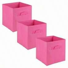 Large Collapsible Cube Storage Boxes With Carry Handles - 27x27x27cm - Dark Pink - View 1
