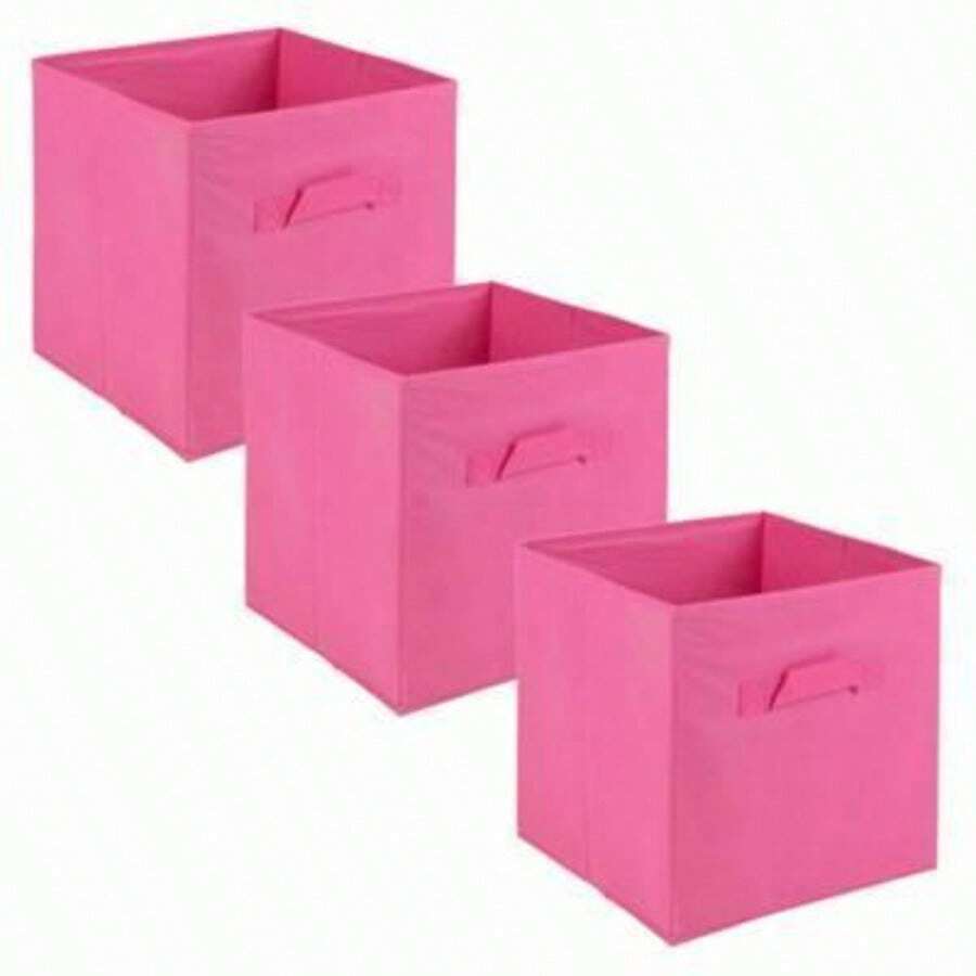 Large Collapsible Cube Storage Boxes With Carry Handles - 27x27x27cm - Dark Pink - View 1
