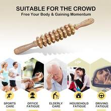 1pc Yoga Meridian Rod Nine Fine Wheel Shaft Whole Body Massage Roller Pounded Waist Back Massage Neck Leg Wooden Massager