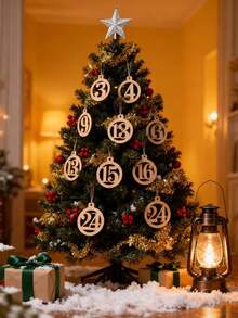 24Pcs Wooden Advent Calendar Tags, Classic Style Christmas & New Year Countdown Numbers 1-24, Manufactured Wood Christmas Tree Ornaments For Holiday Decorations, Christmas Decoration Hanging Pendants, Christmas Gift, Merry Christmas, Xmas Party Decor, Christmas Ornaments
