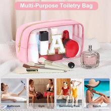 Initial Bag - Make Bag Travel Toiletry Case Preppy Cosmetic Bags Organizer Gifts Women Valentines Day Brithday Mom Gifts Toiletry Bag Pink - Z - Xem 4