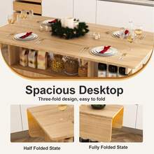 47 Inch Foldable Dining Table / Multi-Functional Kitchen Island With Storage Shelves And Wheels / Width Can Be Reduced To 12 Inches / Easy To Assemble / For Small Spaces,  Kitchen, Dorm, Offic - 胡桃木 - 查看 8