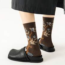 5 Pairs Of Vintage Floral Mid-Calf Socks, Fashionable And Elegant Women's Casual Socks - 5雙混色 - 查看 6