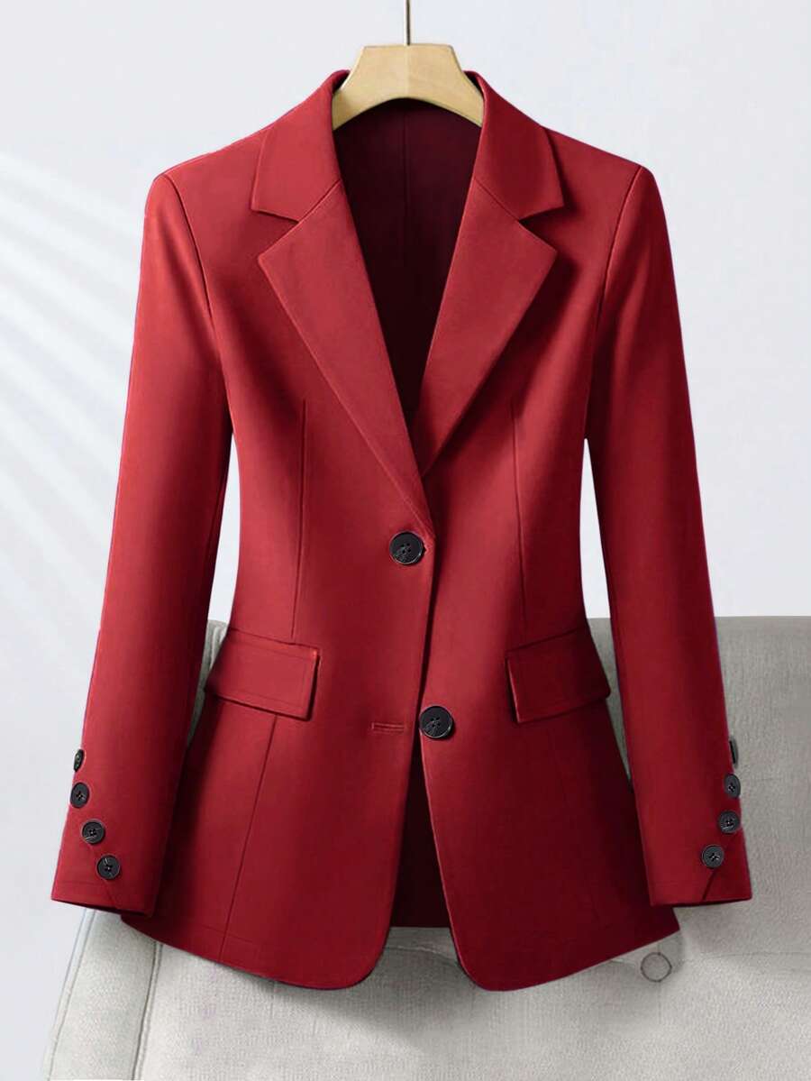 Blazer elegante de un solo botón para uso diario de mujer - Rojo - Ver 1